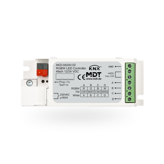 KNX LED RGBW dimmer, 4 channels, 3A, 12/24VDC, flush-mounted