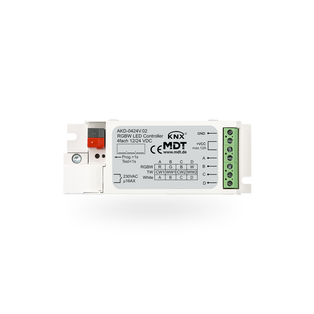 KNX LED RGBW dimmer, 4 channels, 3A, 12/24VDC, flush-mounted